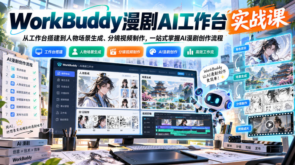 WorkBuddy漫剧AI工作台实战课:从工作台搭建到人物场景生成、分镜视频制作,一站式掌握AI漫剧创作流程-优优云创网