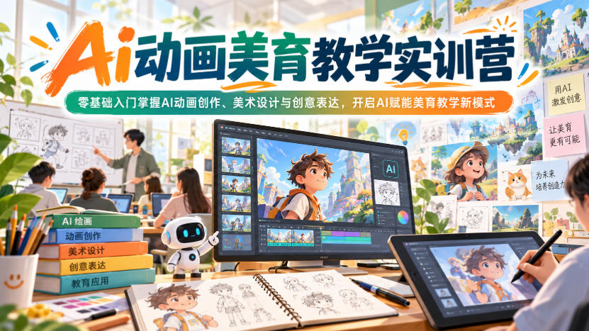 Ai动画美育教学实训营,零基础入门掌握AI动画创作、美术设计与创意表达,开启AI赋能美育教学新模式-优优云创网