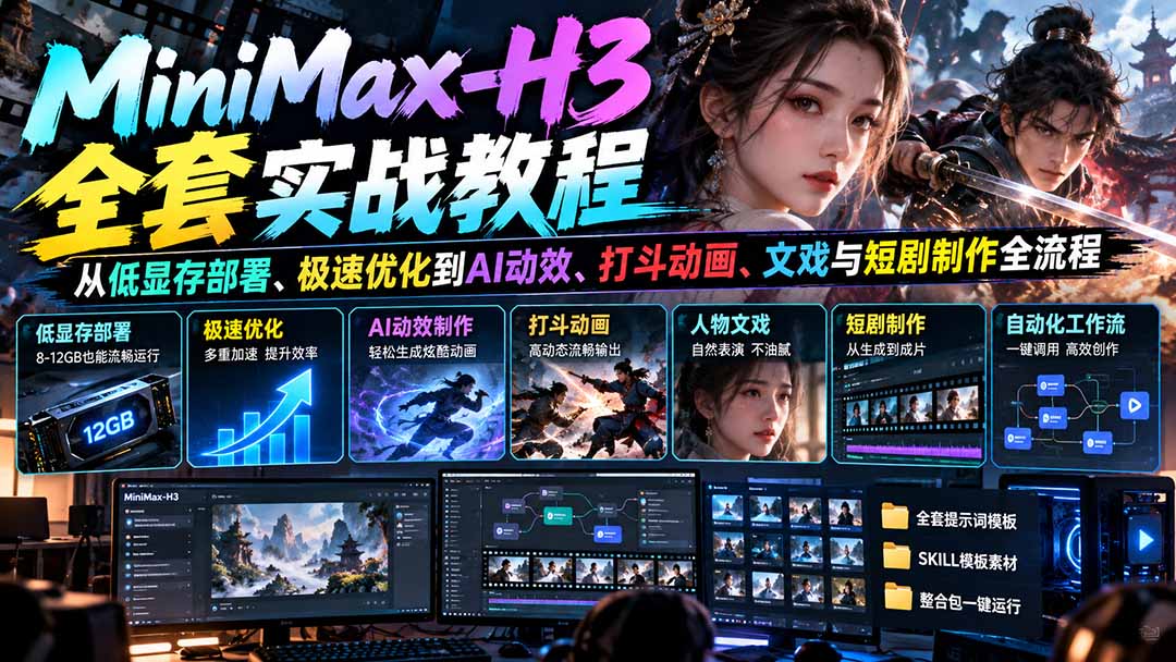MiniMax-H3全套实战教程：从低显存部署、极速优化到AI动效、打斗动画、文戏与短剧制作全流程-优优云创网
