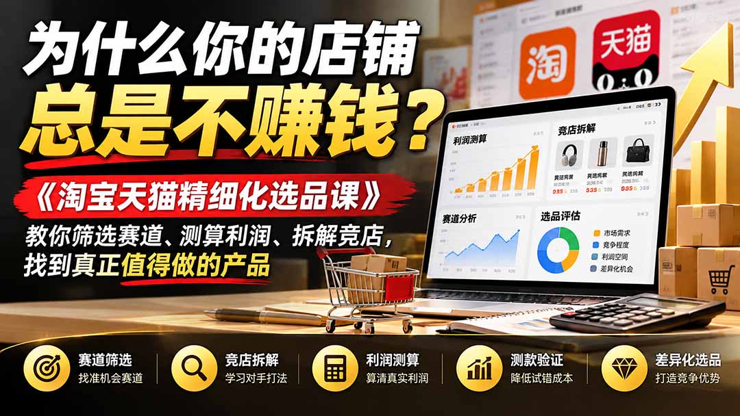 为什么你的店铺总是不赚钱?《淘宝天猫精细化选品课》教你筛选赛道、测算利润、拆解竞店,找到真正值得做的产品-优优云创网