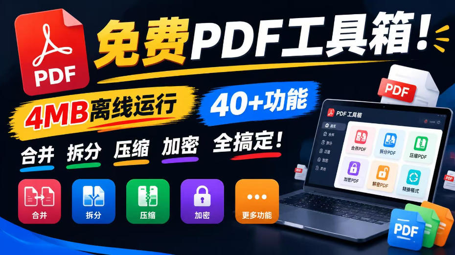 免费PDF工具箱!4MB离线运行,40+功能,合并拆分压缩加密全搞定!-优优云创网