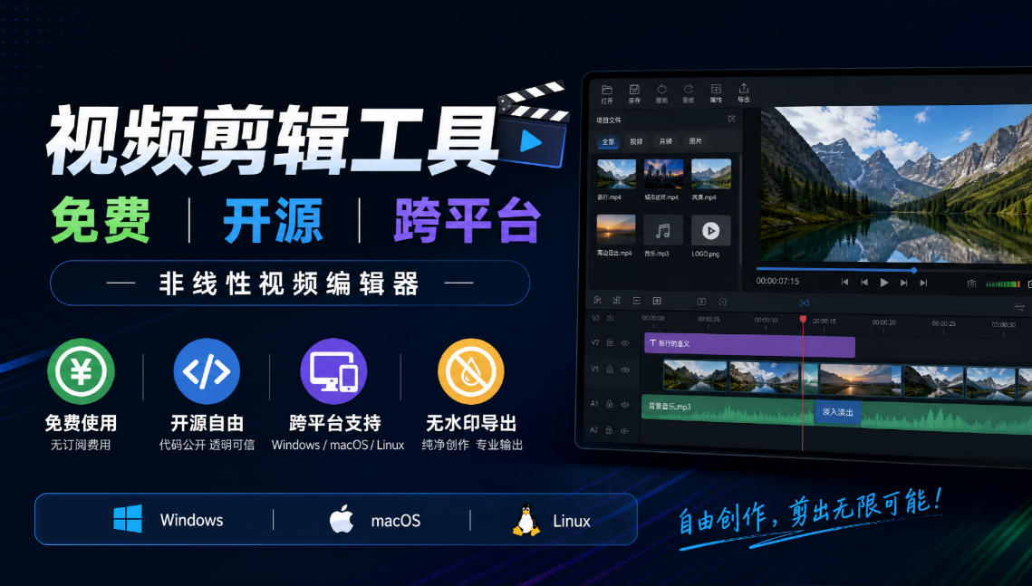 20261030125332860-30d73e8579c96eaf0624279ca43fdb5f 视频剪辑工具,免费、开源、跨平台,非线性视频编辑器,支持Windows、macOS、Linux,无水印、无订阅费用