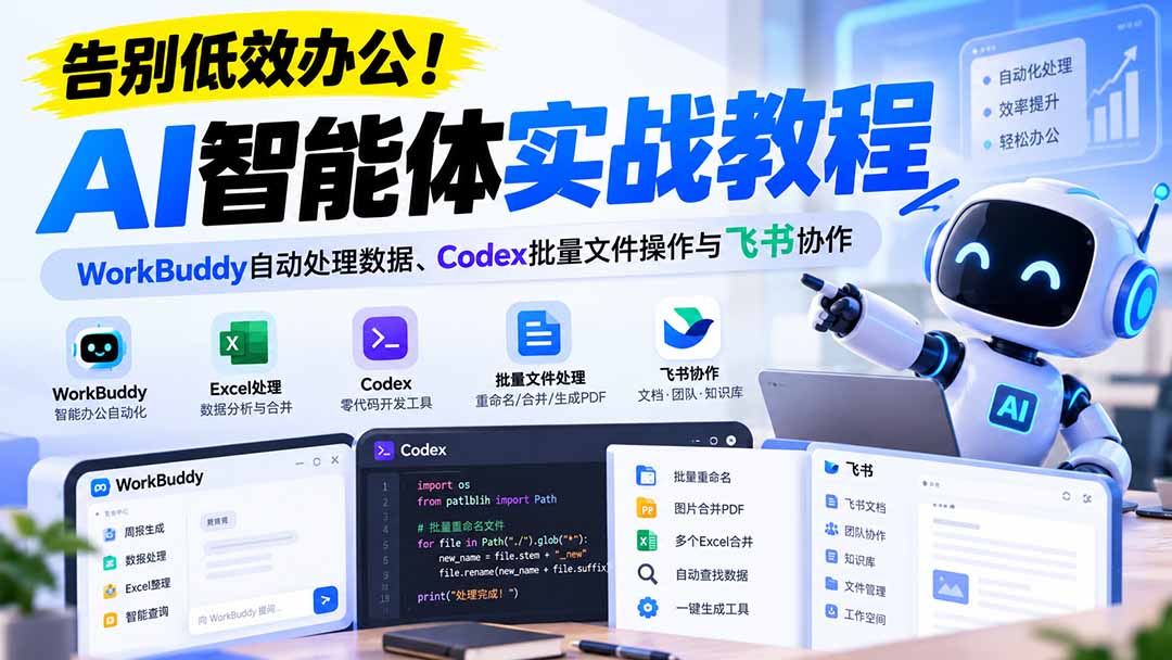 【无水印】告别低效办公!《AI智能体实战教程》WorkBuddy自动处理数据、Codex批量文件操作与飞书协作-优优云创网