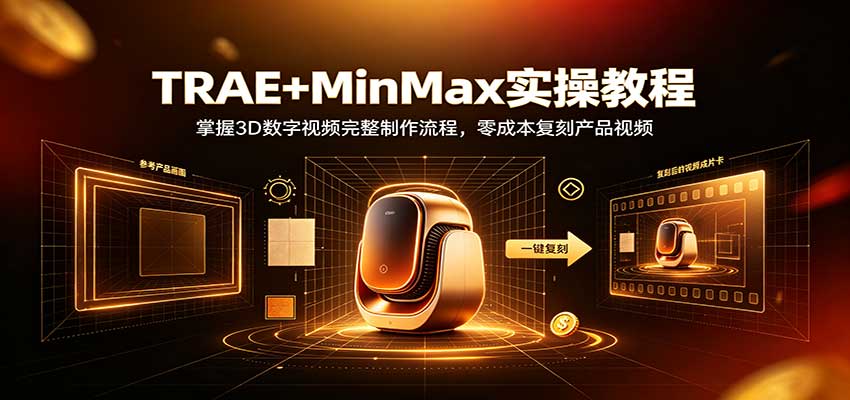 TRAE+MinMax实操教程：3D数字视频完整制作流程，零成本复刻产品视频-优优云创网