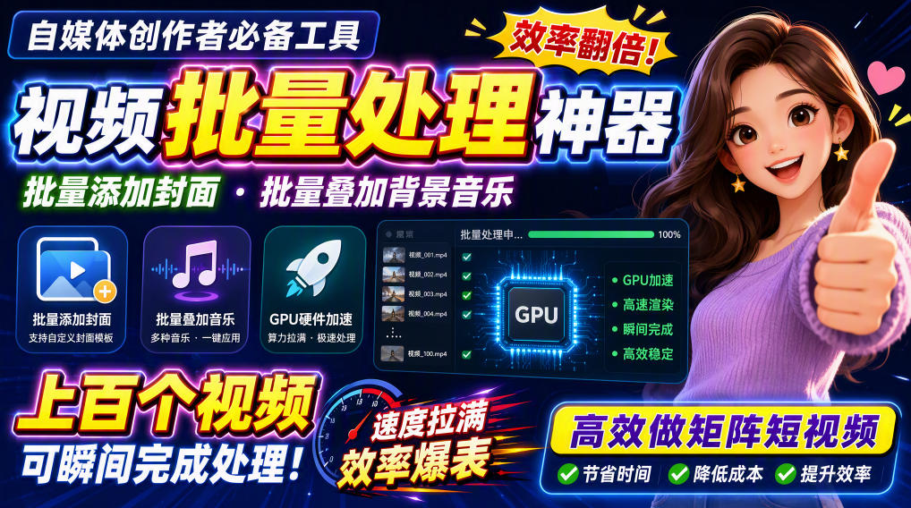 视频批量加封面，把封面添加到视频第一帧，不用剪辑软件批量添加-优优云创网