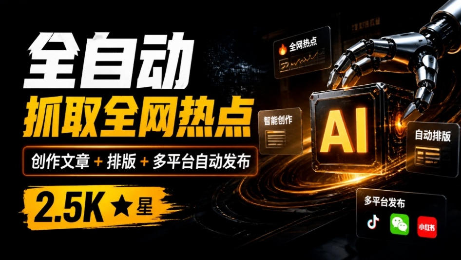 全自动抓取全网热点，创作文章并排版，并多平台自动发布！2.5k stars热点写作工具万稿汇AIMedia-优优云创网