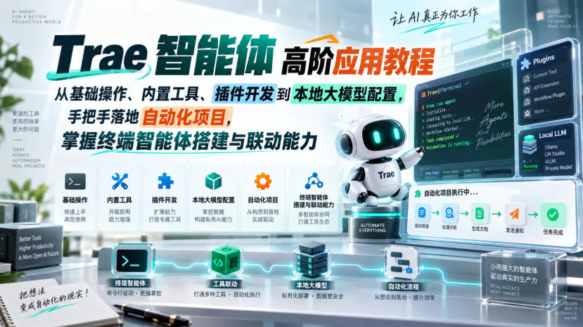 Trae智能体高阶应用教程，从基础操作、内置工具、插件开发到本地大模型配置，手把手落地自动化项目-优优云创网