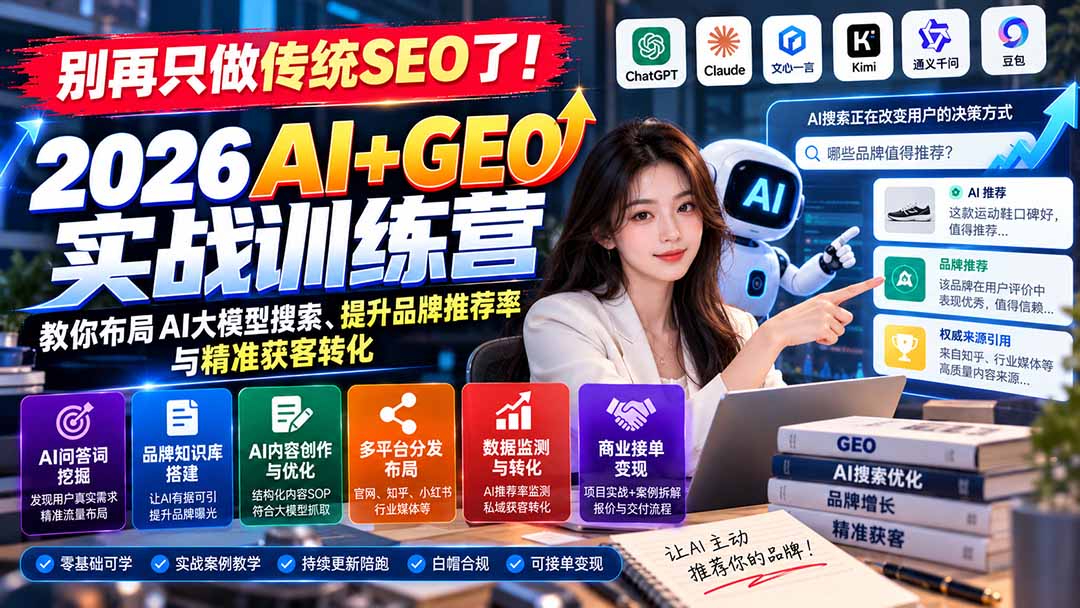 别再只做传统SEO了！《2026AI+GEO实战训练营》教你布局AI大模型搜索、提升品牌推荐率与精准获客转化-优优云创网
