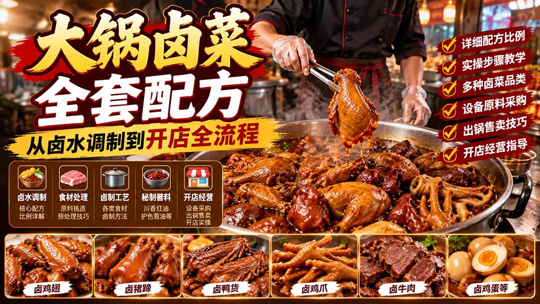 大锅卤菜全套配方，从卤水调制到开店全流程，感觉学会了去摆摊也不错-优优云创网