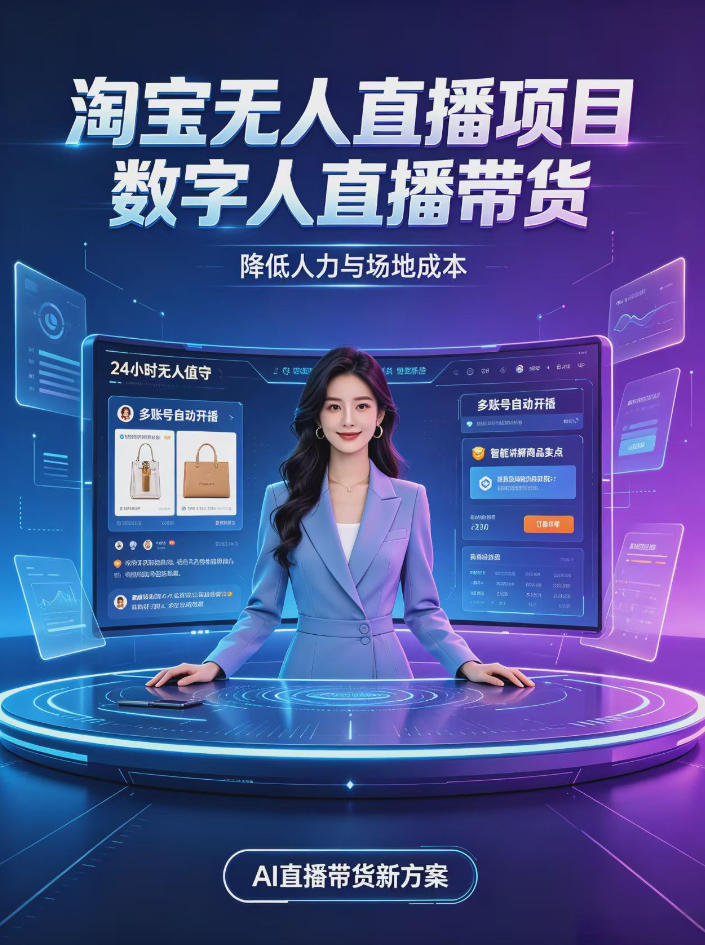 淘宝AI无人直播带货，24小时自动开播低门槛副业，无需真人长时间出镜，持续引流出单【揭秘】-优优云创网