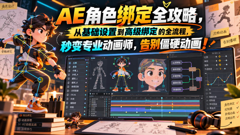 【无水印】AE角色绑定全攻略，从基础设置到高级绑定的全流程，秒变专业动画师，告别僵硬动画！【原创双语字幕】-优优云创网