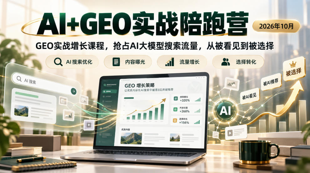 AI+GEO实战陪跑营2026年10月，GEO实战增长课程，抢占AI大模型搜索流量，从被看见到被选择-优优云创网