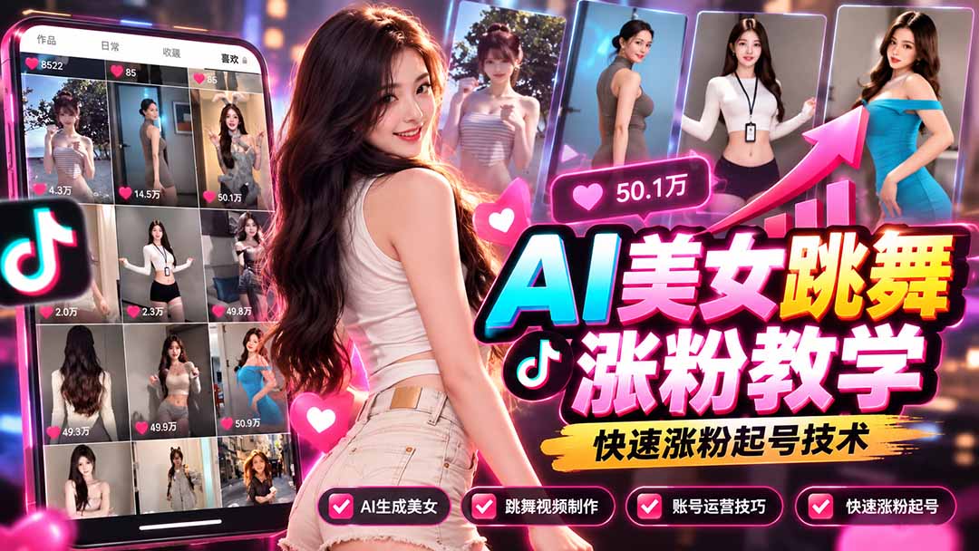 AI美女跳舞涨粉教学，AI生成美女，跳舞视频制作，账号运营与快速起号涨粉-优优云创网