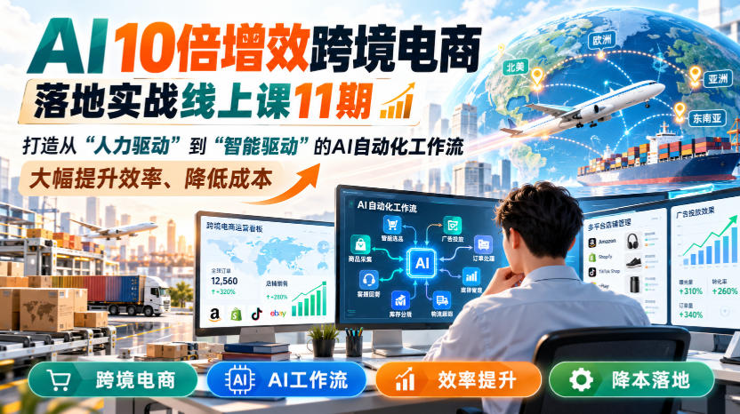 AI 10倍增效跨境电商落地实战线上课11期,打造从人力驱动到智能驱动的AI自动化工作流,大幅提升效率、降低成本-优优云创网