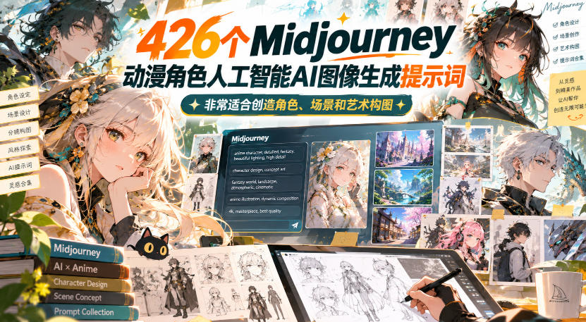 426个Midjourney动漫角色人工智能AI图像生成提示词，非常适合创造角色、场景和艺术构图-优优云创网