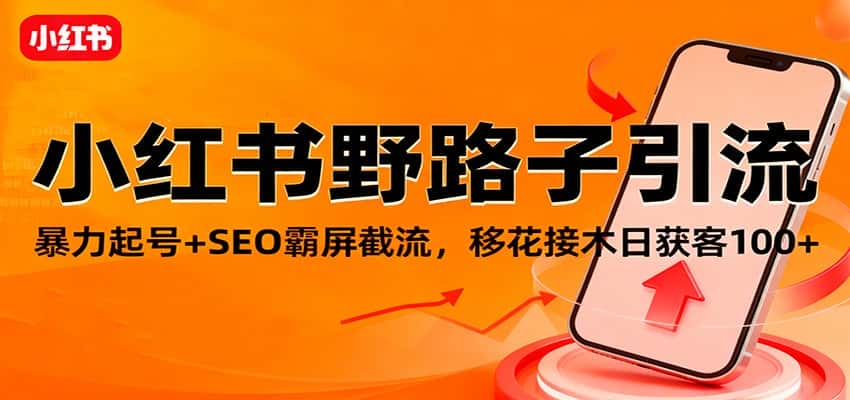 小红书野路子引流,暴力起号+SEO霸屏截流,移花接木日获客100+ 小红书野路子引流,暴力起号+SEO霸屏截流,移花接木日获客100+