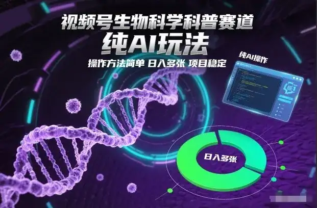 视频号生物科学科普赛道，纯AI玩法，操作方法简单，日入多张，项目稳定-优优云创网