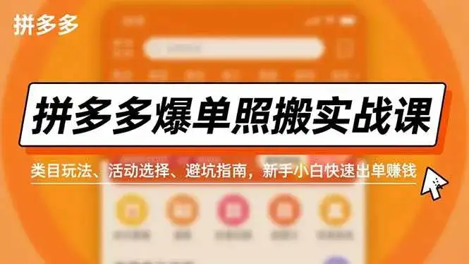（16838期）拼多多爆单照搬实战课，类目玩法、活动选择、避坑指南，新手小白快速出单赚钱-优优云创网