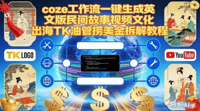 Coze扣子工作流一键生成英文版民间故事视频，文化出海TK油管捞美金拆解教程-优优云创网