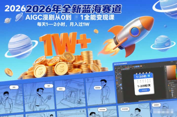 2026年全新蓝海赛道AIGC漫剧从0到1全能变现课,每天1—2小时,月入过1W 2026年全新蓝海赛道AIGC漫剧从0到1全能变现课,每天1—2小时,月入过1W