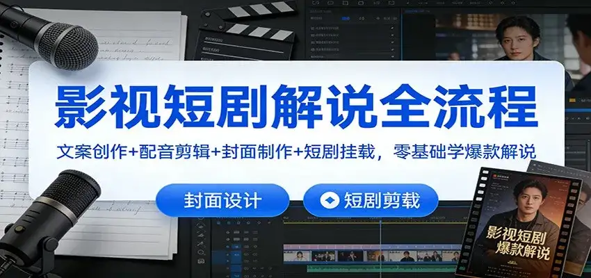 影视短剧解说全流程：文案创作+配音剪辑+封面制作+短剧挂载，零基础学爆款解说-优优云创网