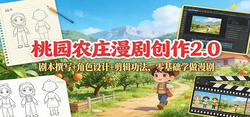 桃园农庄漫剧创作2.0：剧本撰写+角色设计+剪辑功法，零基础学做漫剧-优优云创网