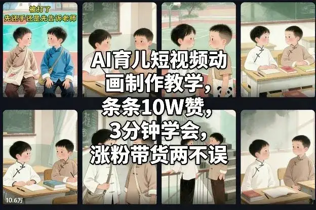 AI育儿短视频动画制作教学，条条10W赞，3分钟学会，涨粉带货两不误-优优云创网