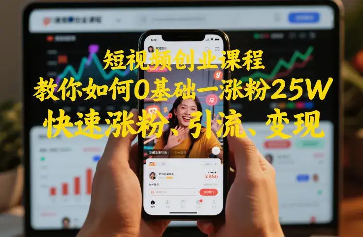 短视频创业课程,教你如何0基础一天涨粉25W,快速涨粉、引流、变现-优优云创网