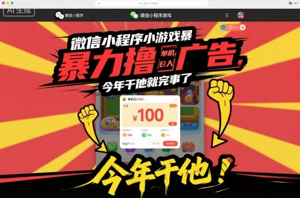 微信小程序小游戏暴力撸广告,单机日入100,今年干他就完事了 微信小程序小游戏暴力撸广告,单机日入100,今年干他就完事了