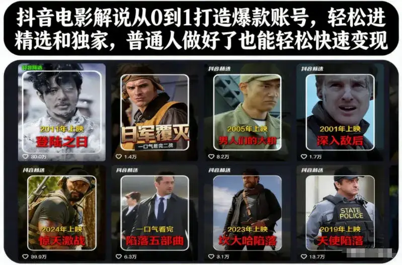 抖音电影解说从0到1打造爆款账号,轻松进精选和独家,普通人做好了也能轻松快速变现 抖音电影解说从0到1打造爆款账号,轻松进精选和独家,普通人做好了也能轻松快速变现
