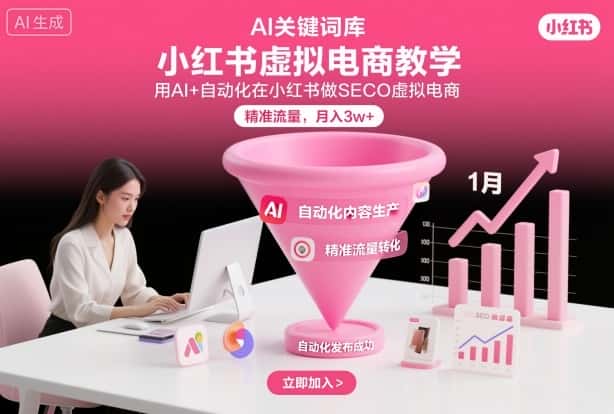 小红书虚拟电商项目，用AI+自动化在小红书做SEO虚拟电商，精准流量，月入3w+-优优云创网