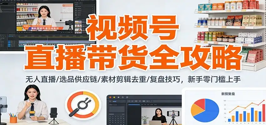 视频号直播带货全攻略:无人直播/选品供应链/素材剪辑去重/复盘技巧,零门槛上手 视频号直播带货全攻略:无人直播/选品供应链/素材剪辑去重/复盘技巧,零门槛上手