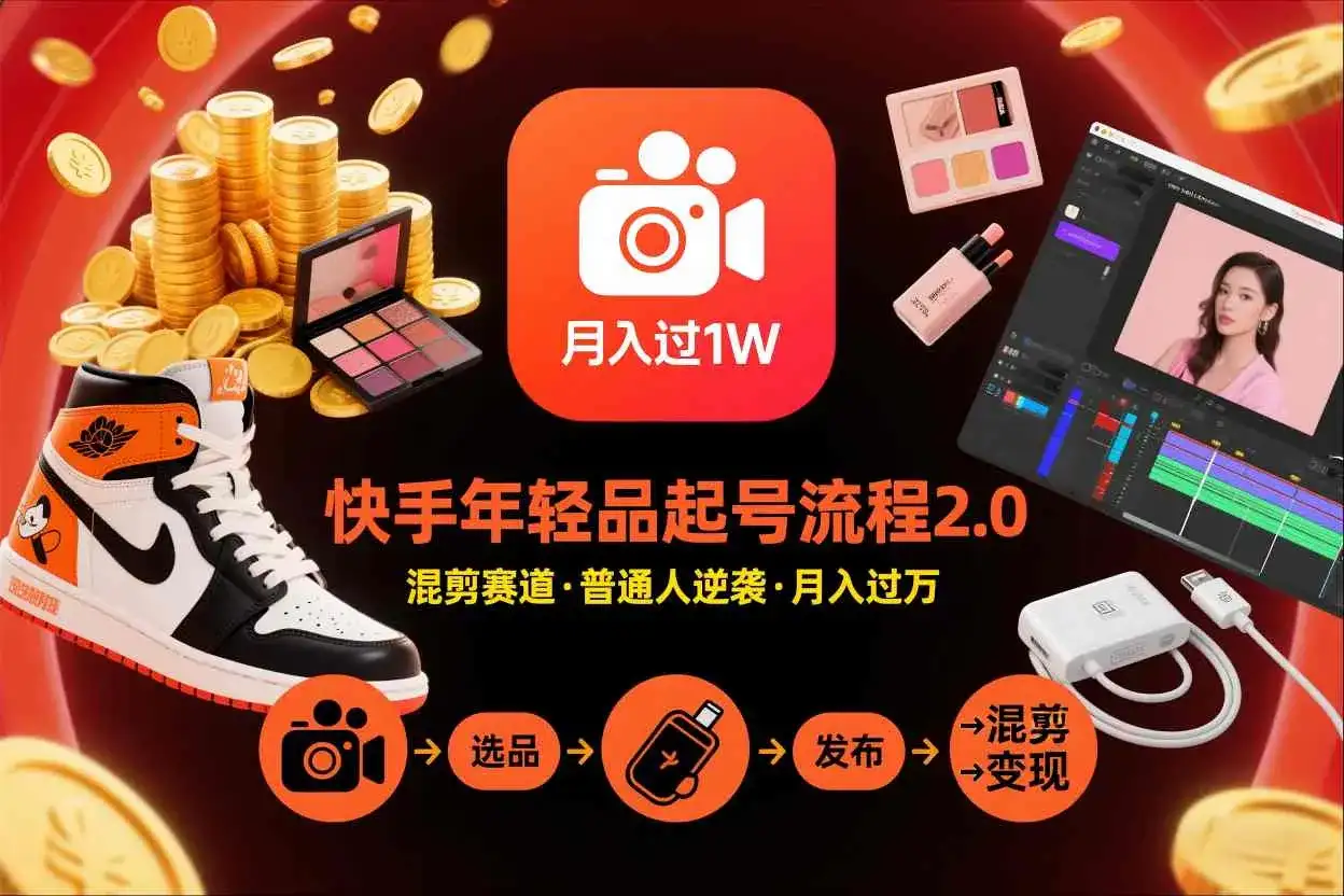 快手短视频带货年轻品起号流程2.0，快手年轻品混剪赛道，普通人也能月入过1W-优优云创网