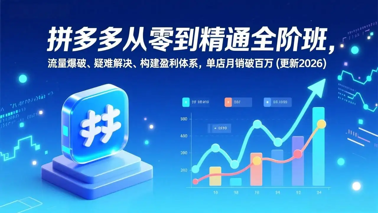 【精】拼多多从零到精通全阶班,流量爆破、疑难解决,构建盈利体系,单店月销破百万(更新2026)-优优云创网