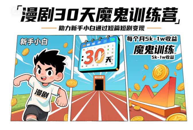 漫剧30天魔鬼训练营，助力新手小白通过短篇短剧变现，每个月5k-1w收益-优优云创网