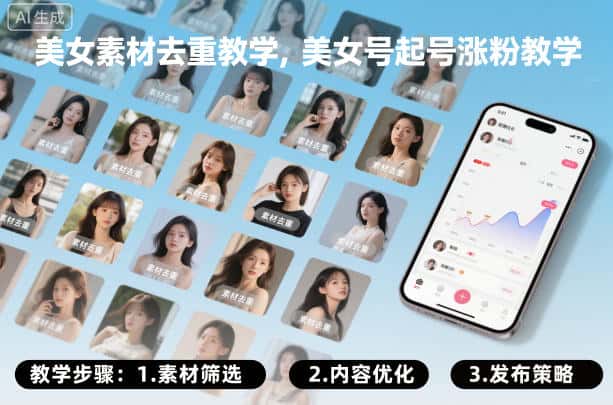 美女素材去重教学，美女号起号涨粉教学-优优云创网