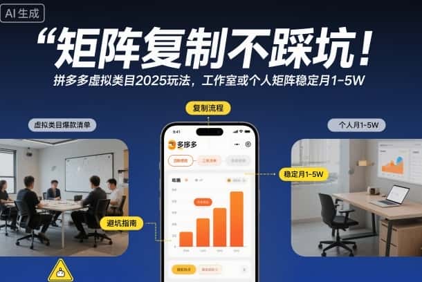 矩阵复制不踩坑!拼多多虚拟类目2025玩法,工作室或者个人矩阵稳定月1-5W【揭秘】 矩阵复制不踩坑!拼多多虚拟类目2025玩法,工作室或者个人矩阵稳定月1-5W【揭秘】