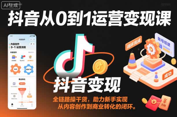 抖音从0到1运营变现课,全链路实操干货,助力新手实现从内容创作到商业转化的闭环 抖音从0到1运营变现课,全链路实操干货,助力新手实现从内容创作到商业转化的闭环
