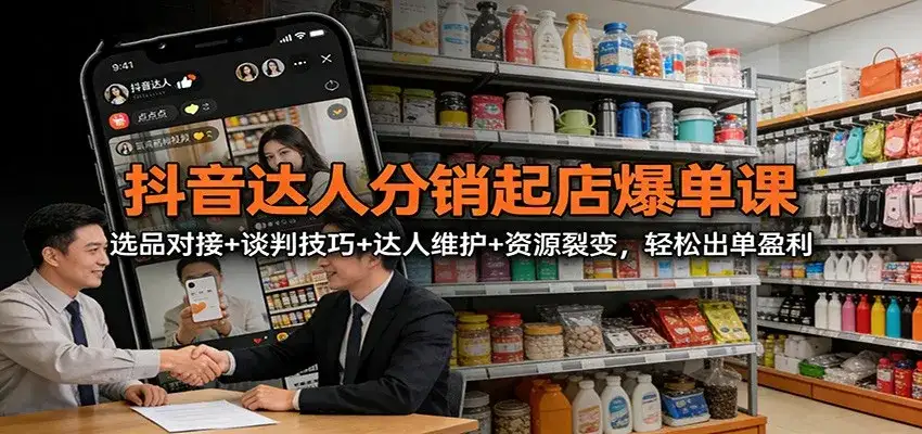 抖音达人分销起店爆单课：选品对接+谈判技巧+达人维护+资源裂变，轻松出单盈利-优优云创网