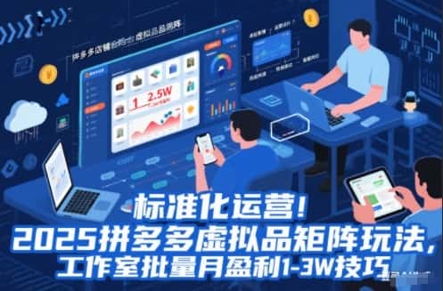 标准化运营！2025拼多多虚拟品矩阵玩法，工作室批量月盈利1-3W技巧【揭秘】-优优云创网