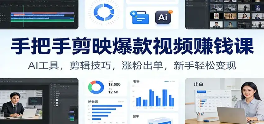 手把手剪映爆款视频赚钱课：AI工具，剪辑技巧，涨粉出单，新手轻松变现-优优云创网