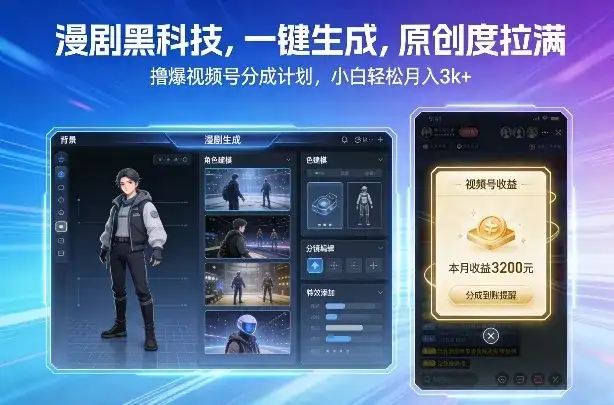 漫剧黑科技，一键生成，原创度拉满，撸爆视频号分成计划，小白轻松月入3k+-优优云创网