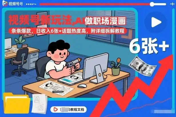 视频号新玩法，AI做职场漫画，条条爆款，日收入6张+话题热度高，附详细拆解教程-优优云创网