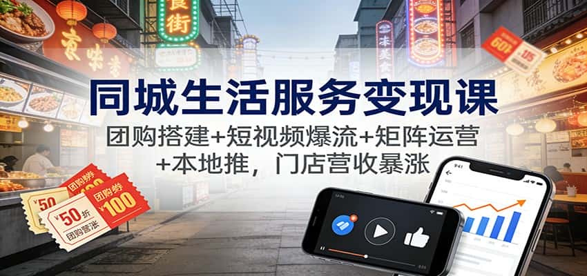 同城生活服务变现课：团购搭建+短视频爆流+矩阵运营+本地推，门店营收暴涨-优优云创网