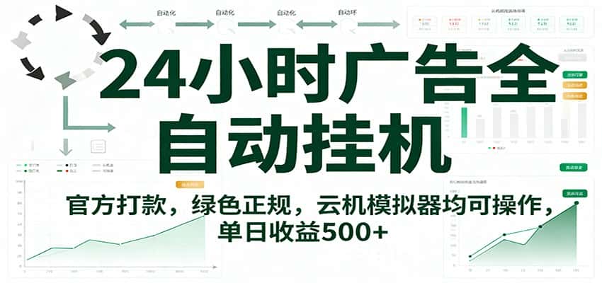 24小时广告全自动挂机，官方打款，绿色正规，云机模拟器均可操作，单日收益500+-优优云创网