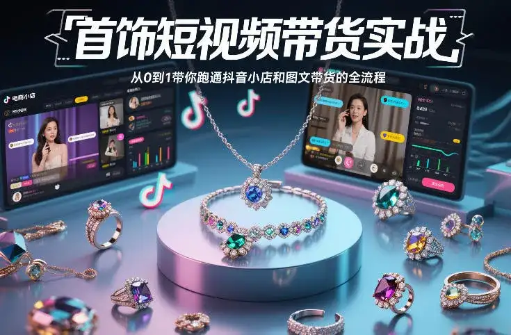 首饰短视频带货实战，从0到1带你跑通抖音小店和图文带货的全流程-优优云创网