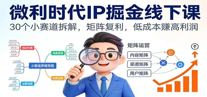 微利时代IP掘金线下课:30个小赛道拆解,矩阵复利,低成本赚高利润 微利时代IP掘金线下课:30个小赛道拆解,矩阵复利,低成本赚高利润