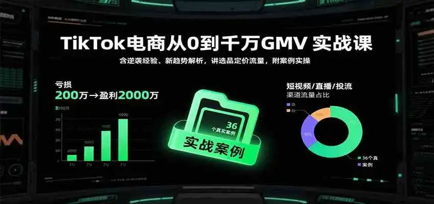 TikTok电商从0到千万GMV实战课，含逆袭经验、新趋势解析，讲选品定价流量等（更新）-优优云创网