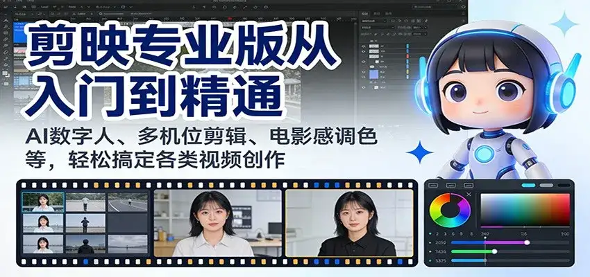 剪映专业版从入门到精通:AI数字人、多机位剪辑、电影感调色等,轻松搞定各类视频创作 剪映专业版从入门到精通:AI数字人、多机位剪辑、电影感调色等,轻松搞定各类视频创作