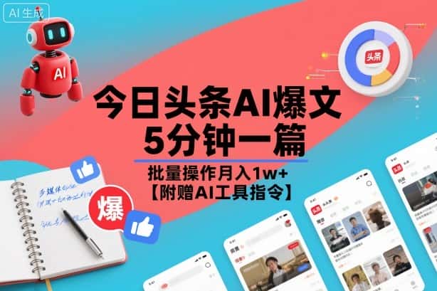 今日头条AI爆文，5分钟一篇，批量操作月入1w+【附赠AI工具指令】-优优云创网